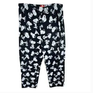 Peanuts Snoopy Black White Elastic Waistband Fleece Pajama Lounge Pants Size XL